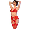Chilirose - Cr 4848 Ensemble Soutien-Gorge + String + Bas En Dentelle Rouge Xl